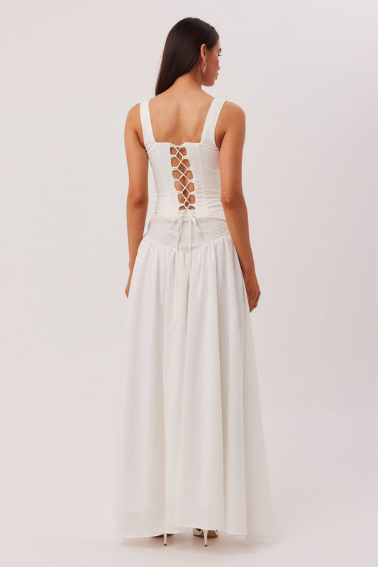 SNDYS Joelle Corset top & Slowe Maxi skirt Set White