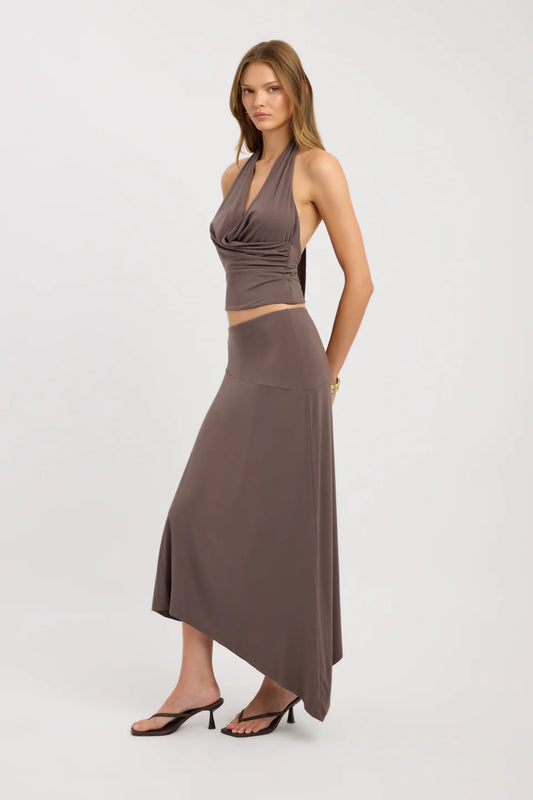 Kookai Zali Skirt & Walker Top Set Brown