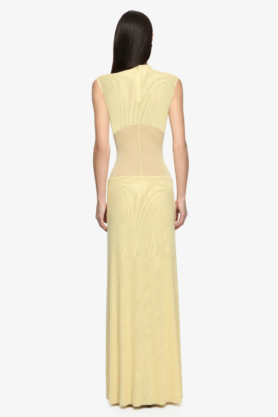 Bec & Bridge Odea Gathered Maxi Dress in Lemon Cream, back view showing invisible zip, designer dress hire Adelaide Australia