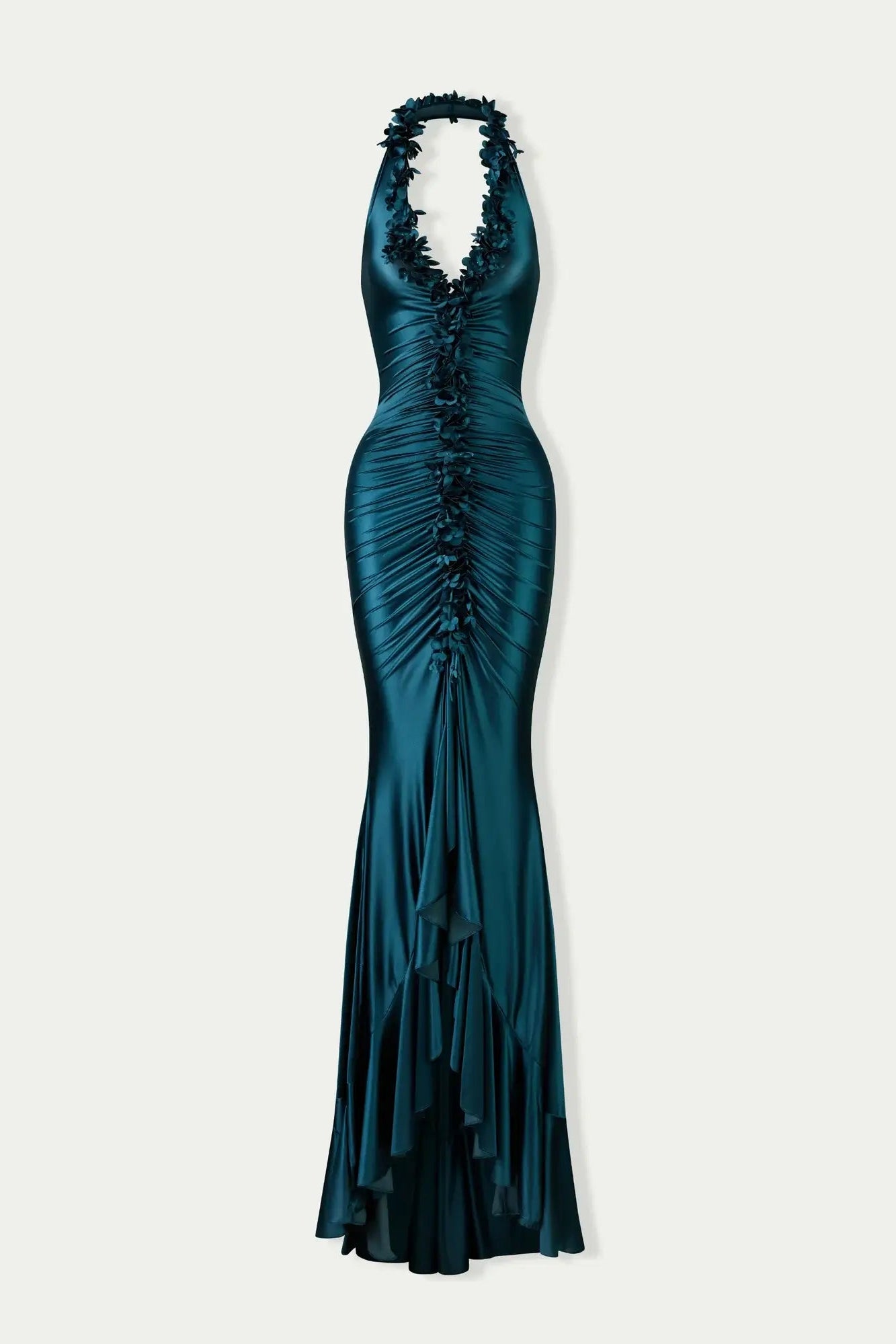 Blue Steel Gianni ruched halter dress available for dress hire in Australia