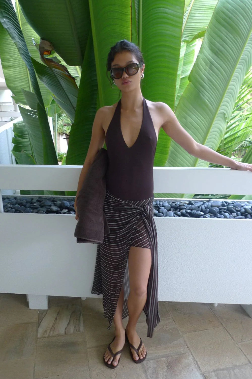Bec & Bridge Norma Halter Dress Choc Slices Stripe (For Sale)