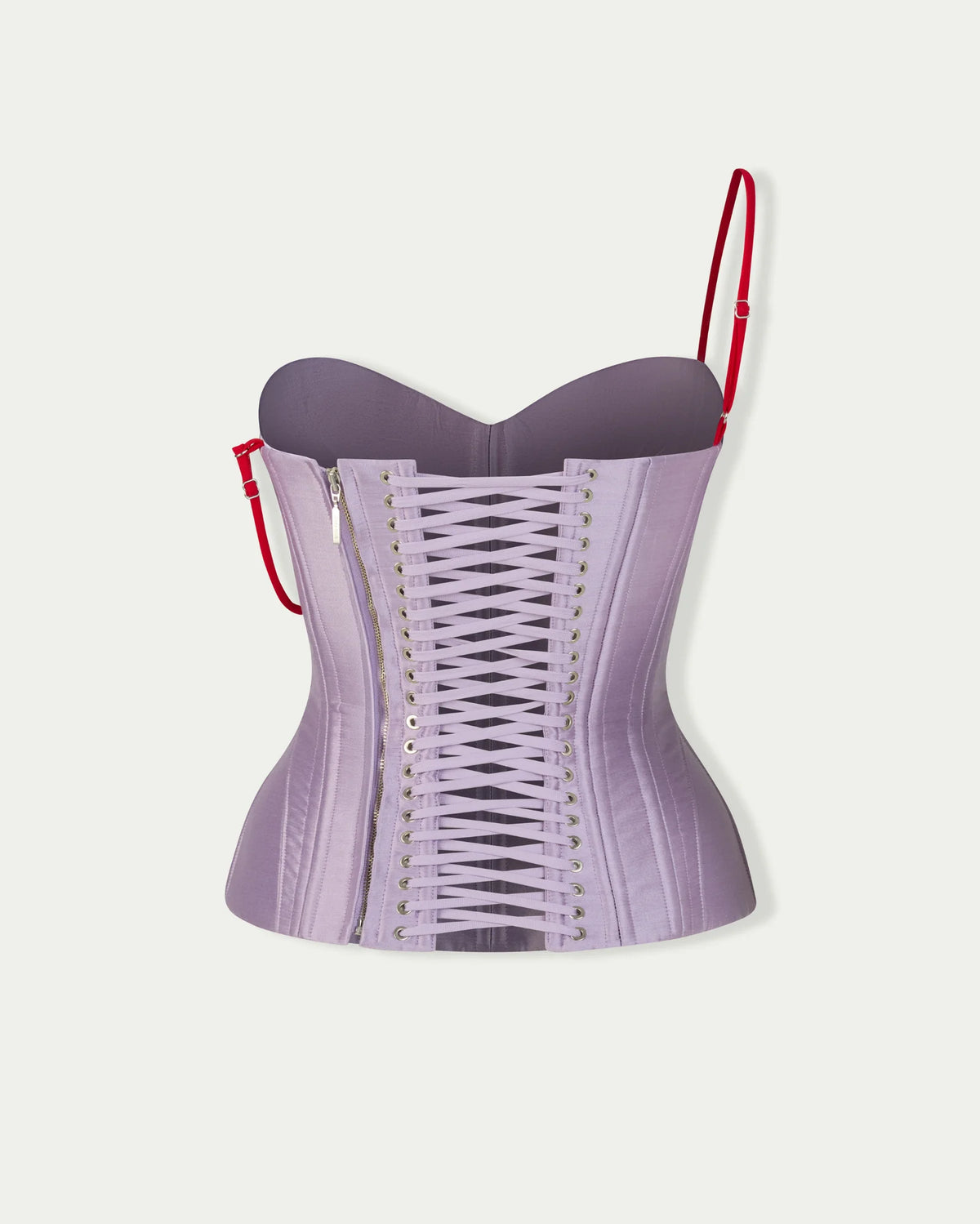 Fancì Club Uncladding Bustier Corset in Purple-Red, close-up of lace bra and corset hybrid design, corset hire Adelaide Australia