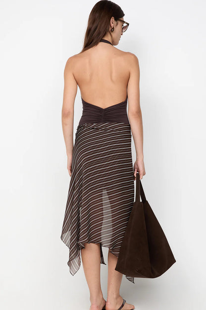 Bec & Bridge Norma Halter Dress Choc Slices Stripe (For Sale)