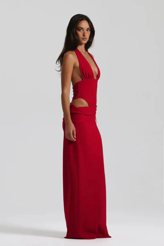 Natalie Rolt Becca Set Bodysuit Top & Maxi Skirt Red