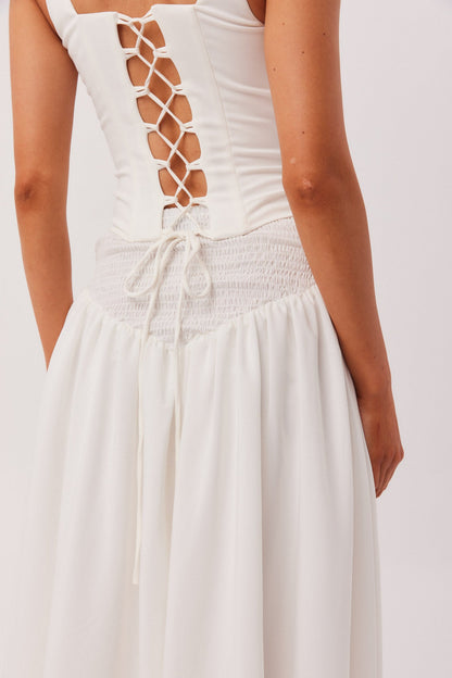 SNDYS Joelle Corset top & Slowe Maxi skirt Set White