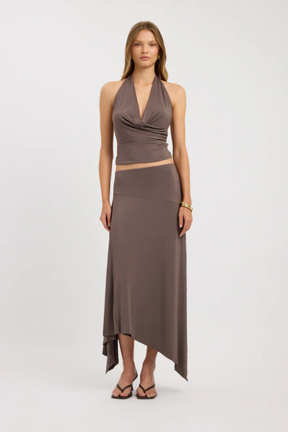 Kookai Zali Skirt & Walker Top Set Brown
