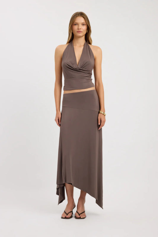 Kookai Zali Skirt & Walker Top Set Brown