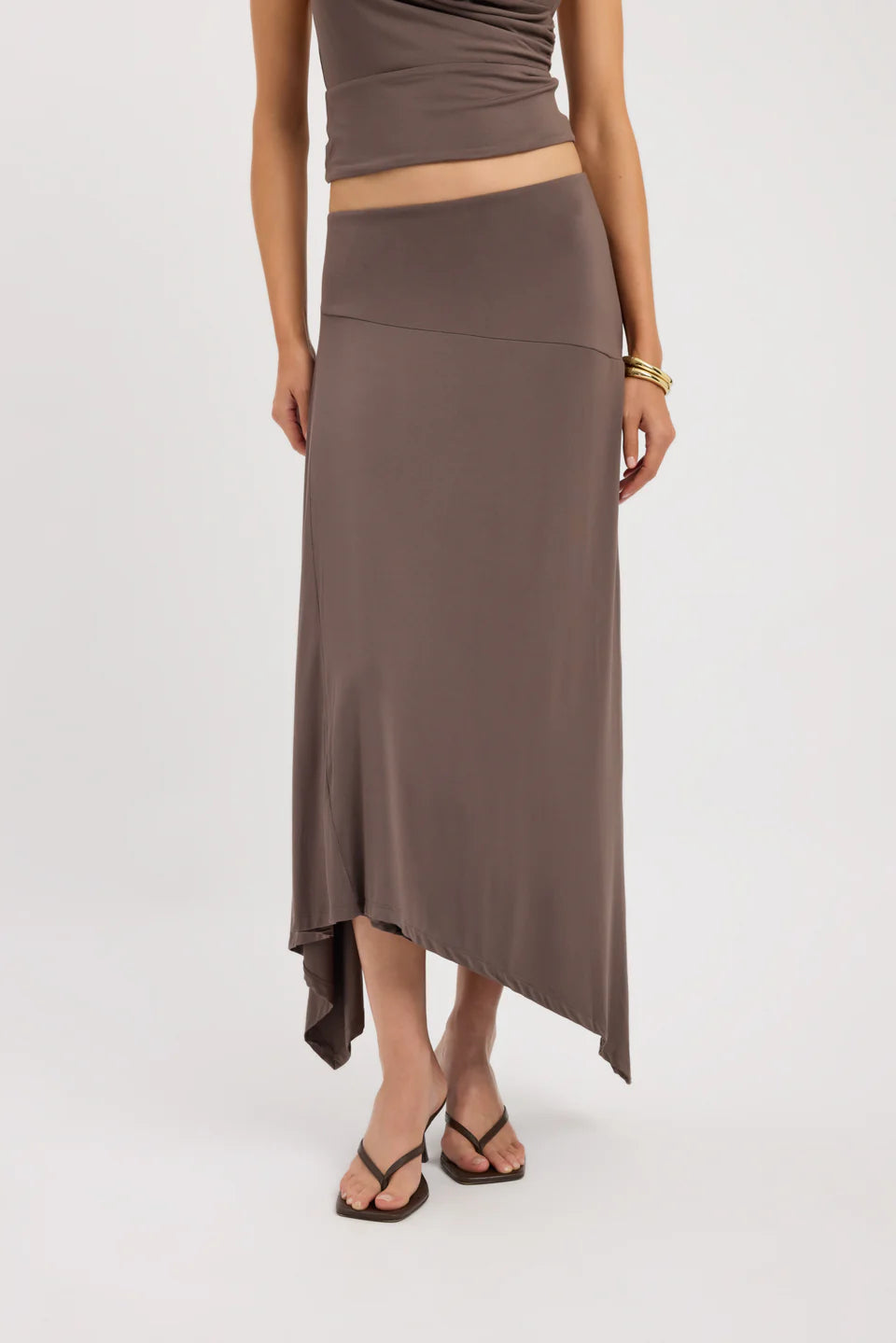 Kookai Zali Skirt & Walker Top Set Brown