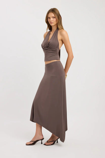 Kookai Zali Skirt & Walker Top Set Brown