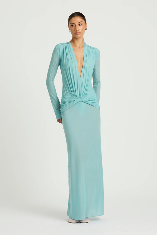 Benni Zuri Maxi Long Sleeve Dress Blue
