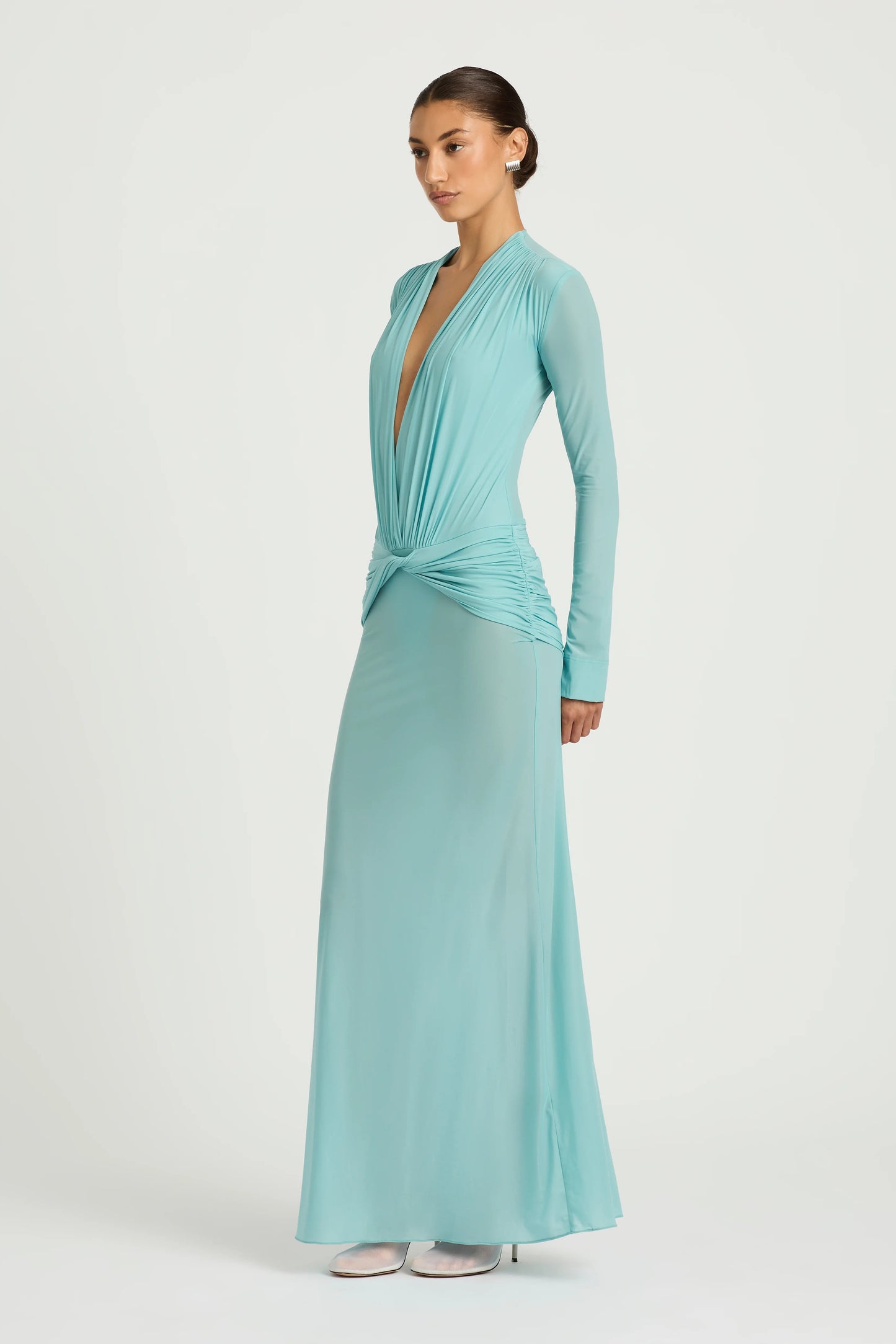 Benni Zuri Maxi Long Sleeve Dress Blue