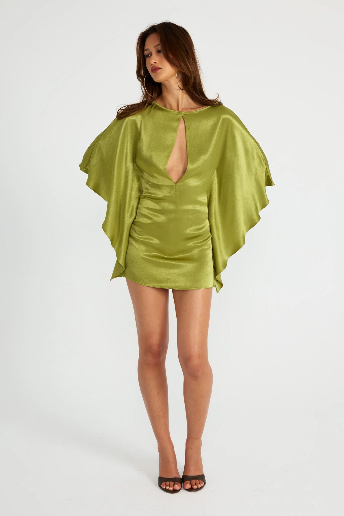 Ance Gria Diana Mini Dress in Vintage Green, styled full-length view, designer mini dress rental Adelaide Australia