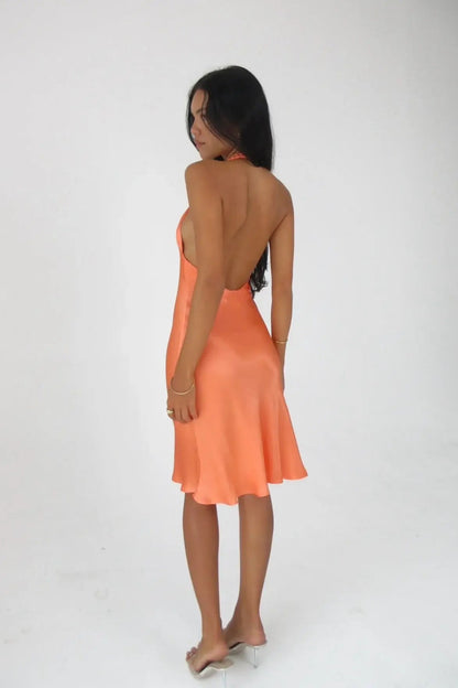 Asa Fields Ophelia Papaya braided halter midi dress hire