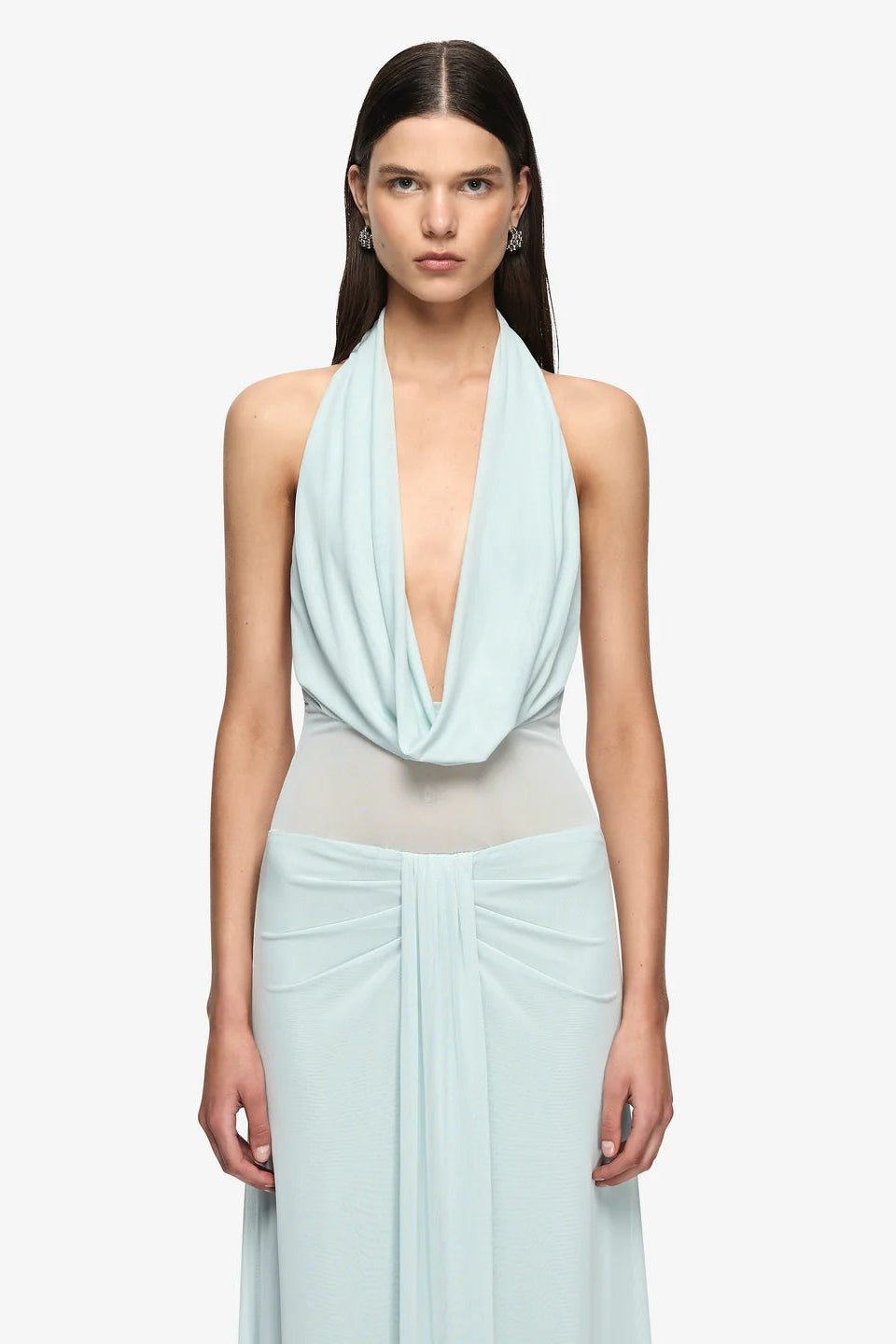 Bec & Bridge Isora Halter Maxi Dress in Mist, front view, designer formal dress hire Adelaide Australia