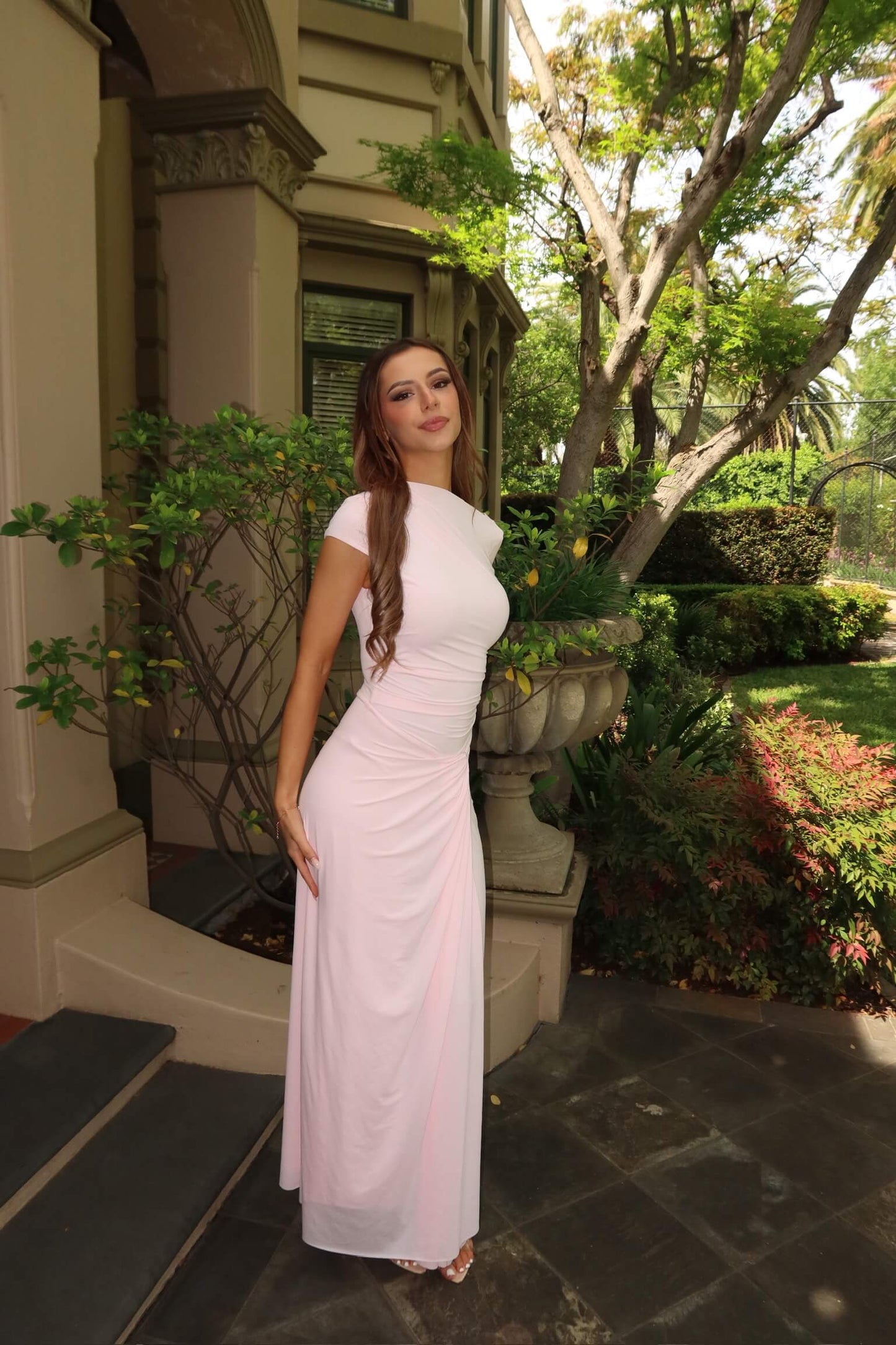 Bec & Bridge Susie Maxi Dress in ballet pink available for dress hire in Adelaide