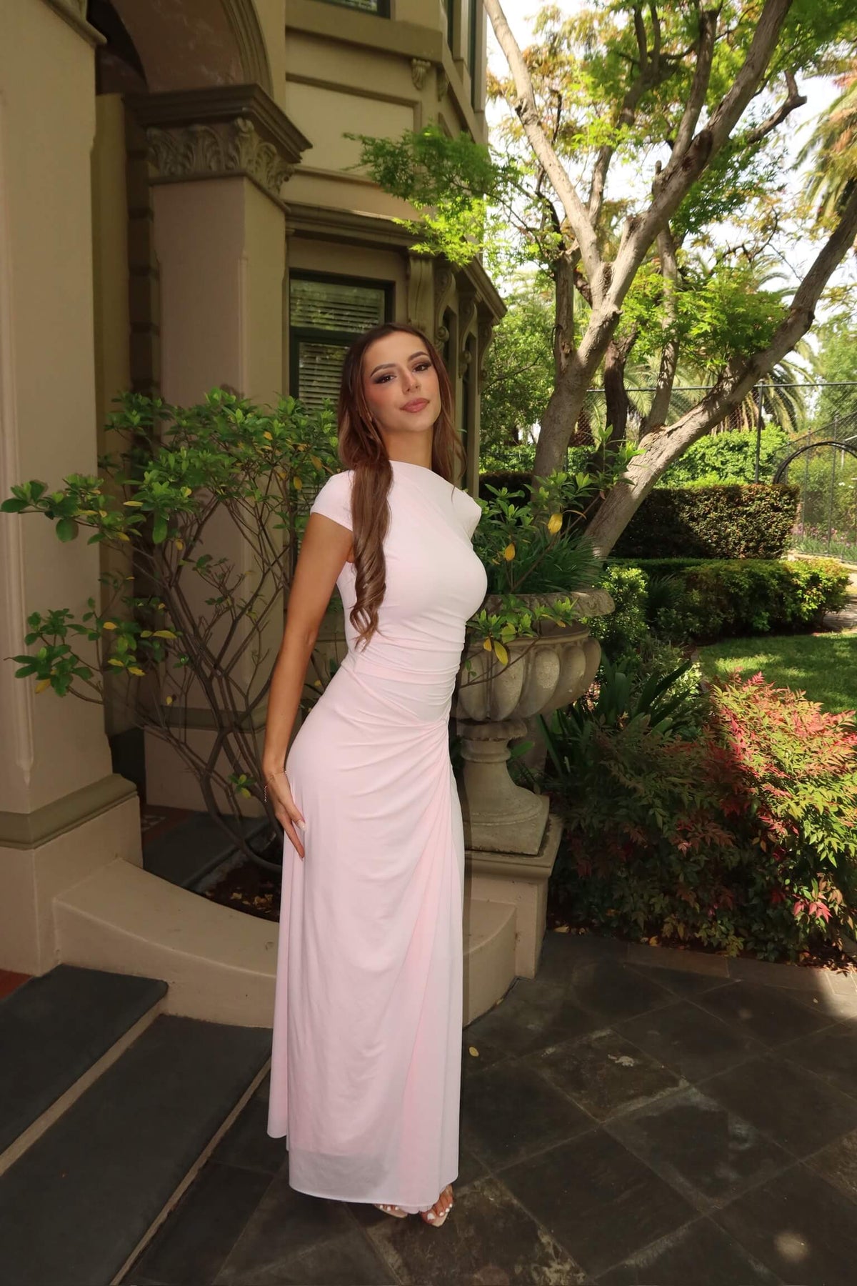 Bec & Bridge Susie Maxi Dress in ballet pink available for dress hire in Adelaide