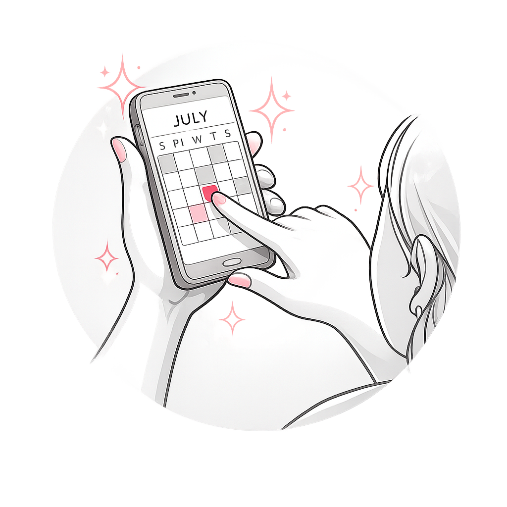 llustration of a customer selecting a dress hire date on a mobile calendar with Fitzroy Hire.