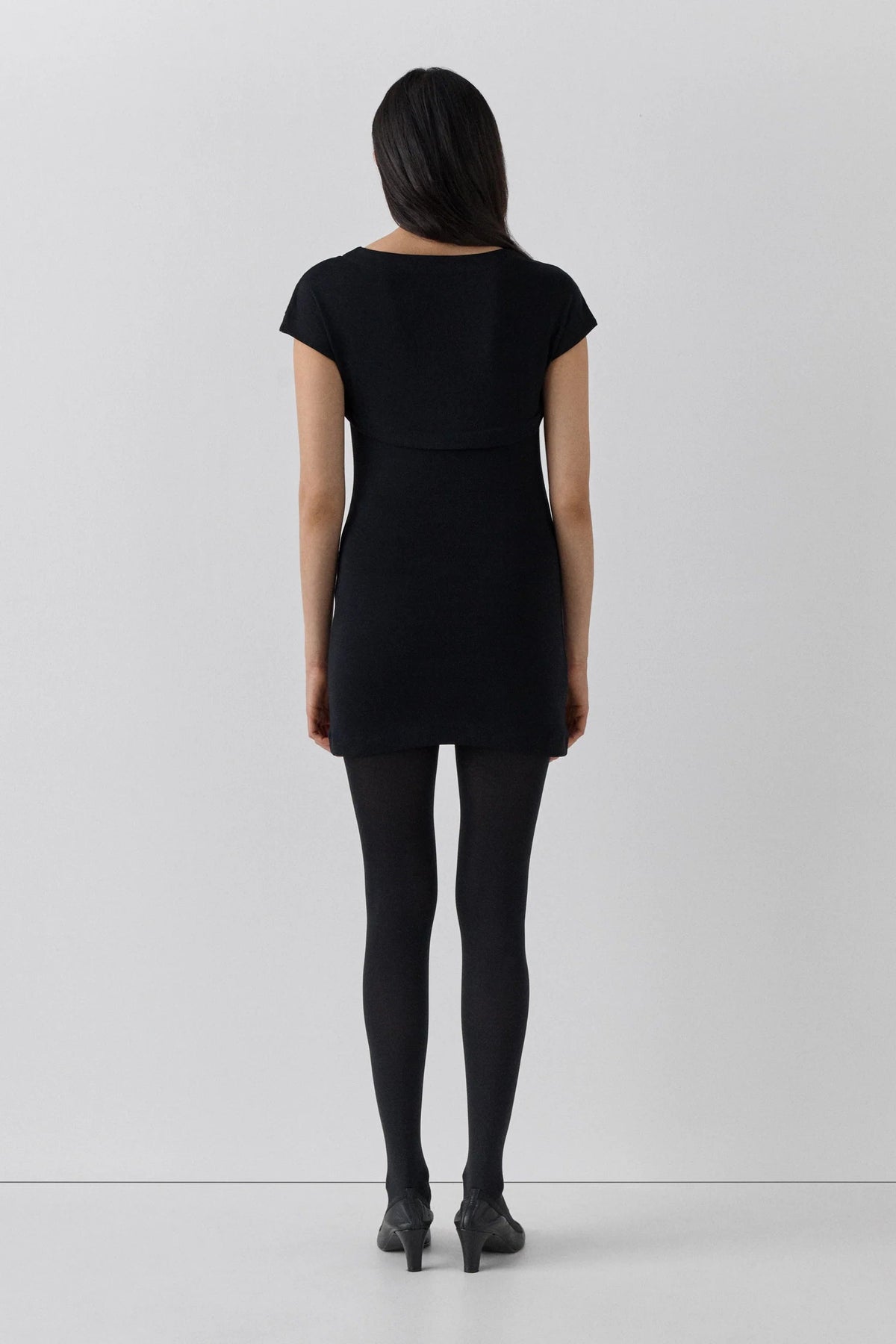 Gimaguas Karim Mini Dress in Black, back view showing integrated shoulder cover, dress hire Adelaide Australia