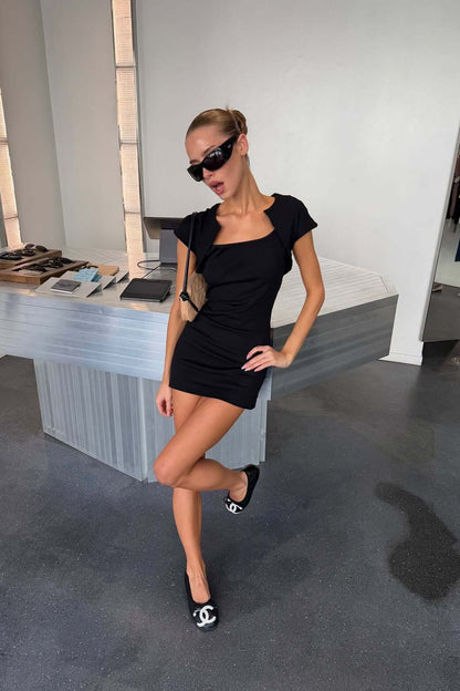 Gimaguas Karim Mini Dress in Black, front view, designer tank mini dress hire Adelaide Australia