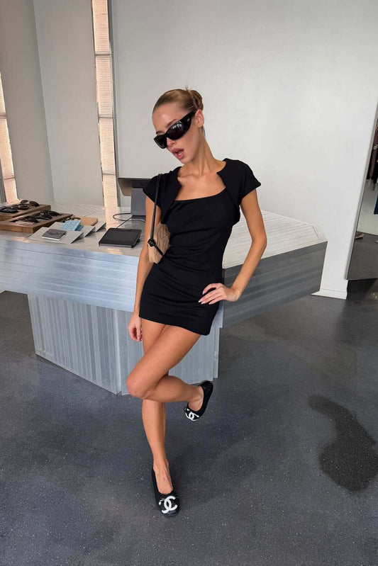Gimaguas Karim Mini Dress in Black, front view, designer tank mini dress hire Adelaide Australia
