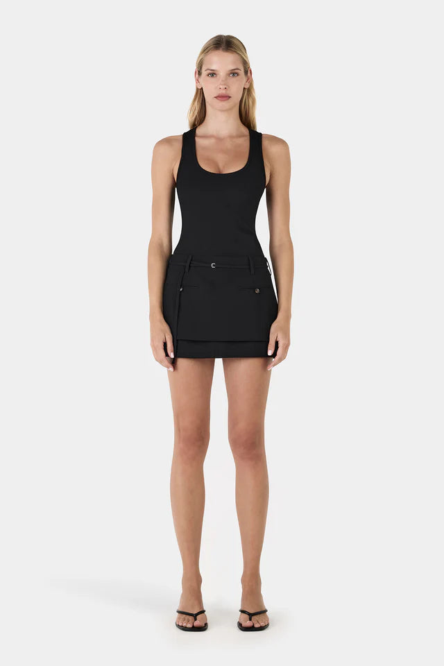 Hansel and Gretel Luca Mini Dress in black featuring strapless neckline, structured bodice and fitted mini silhouette