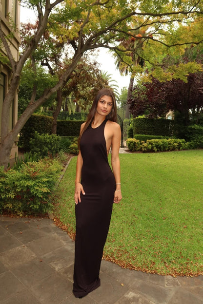 Henne Ophelia Tank Dress in black featuring a sleek sleeveless design and elegant maxi silhouette
