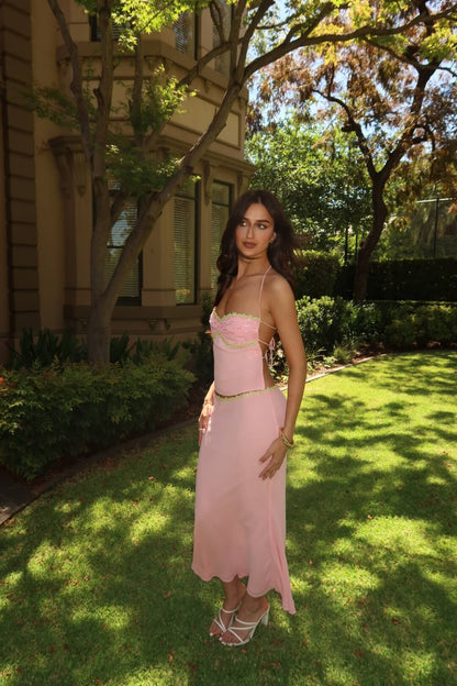 Three-quarter front view of the I Am Delilah Jemima Set in baby pink showcasing the coordinated two-piece design