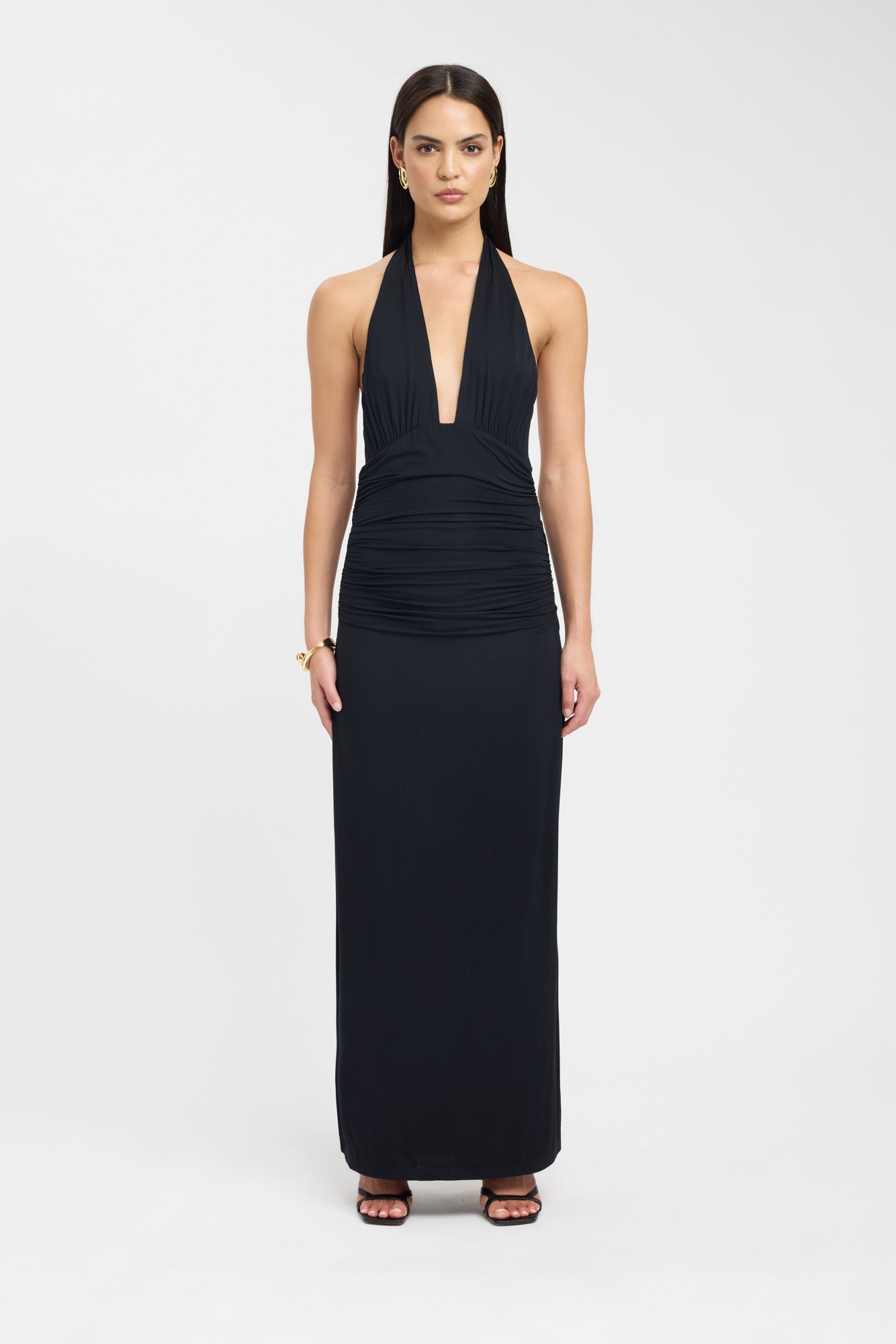 Kookai Leni Maxi Dress in black featuring halter neckline, fitted waist and elegant floor length silhouette