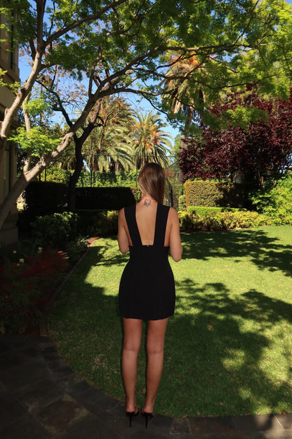 Misha Marcie Suiting Mini Dress in black showcasing the elegant back design and structured mini silhouette