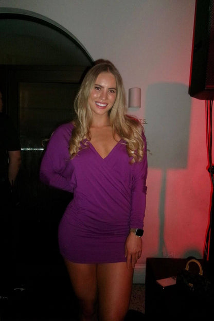 Nu Onda Zaya Long Sleeve Mini Dress in purple featuring long sleeves and a flattering mini silhouette
