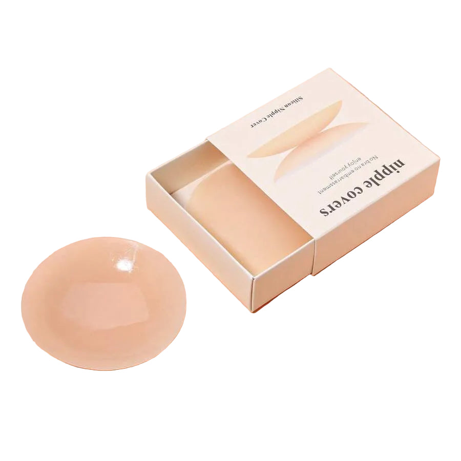 Reusable nipple covers for discreet coverage under strapless, backless and low-cut dresses.