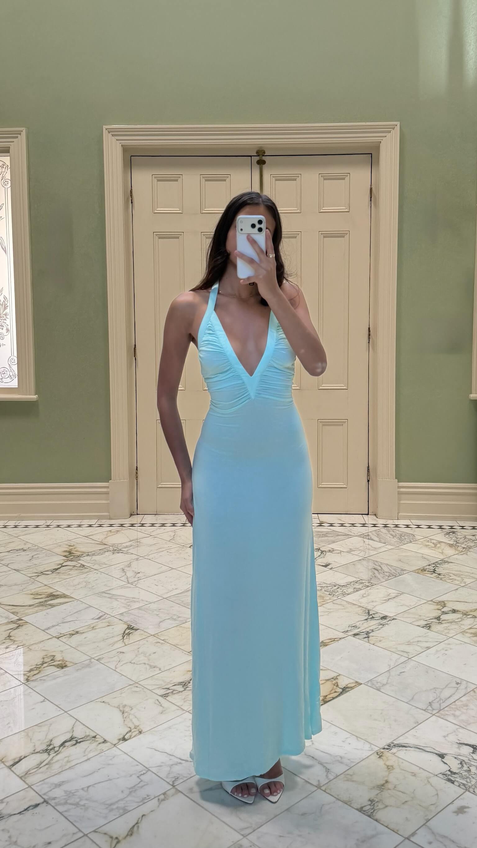 Sola Musa Angelina Maxi Dress in aqua featuring an elegant full-length silhouette and flattering fitted design