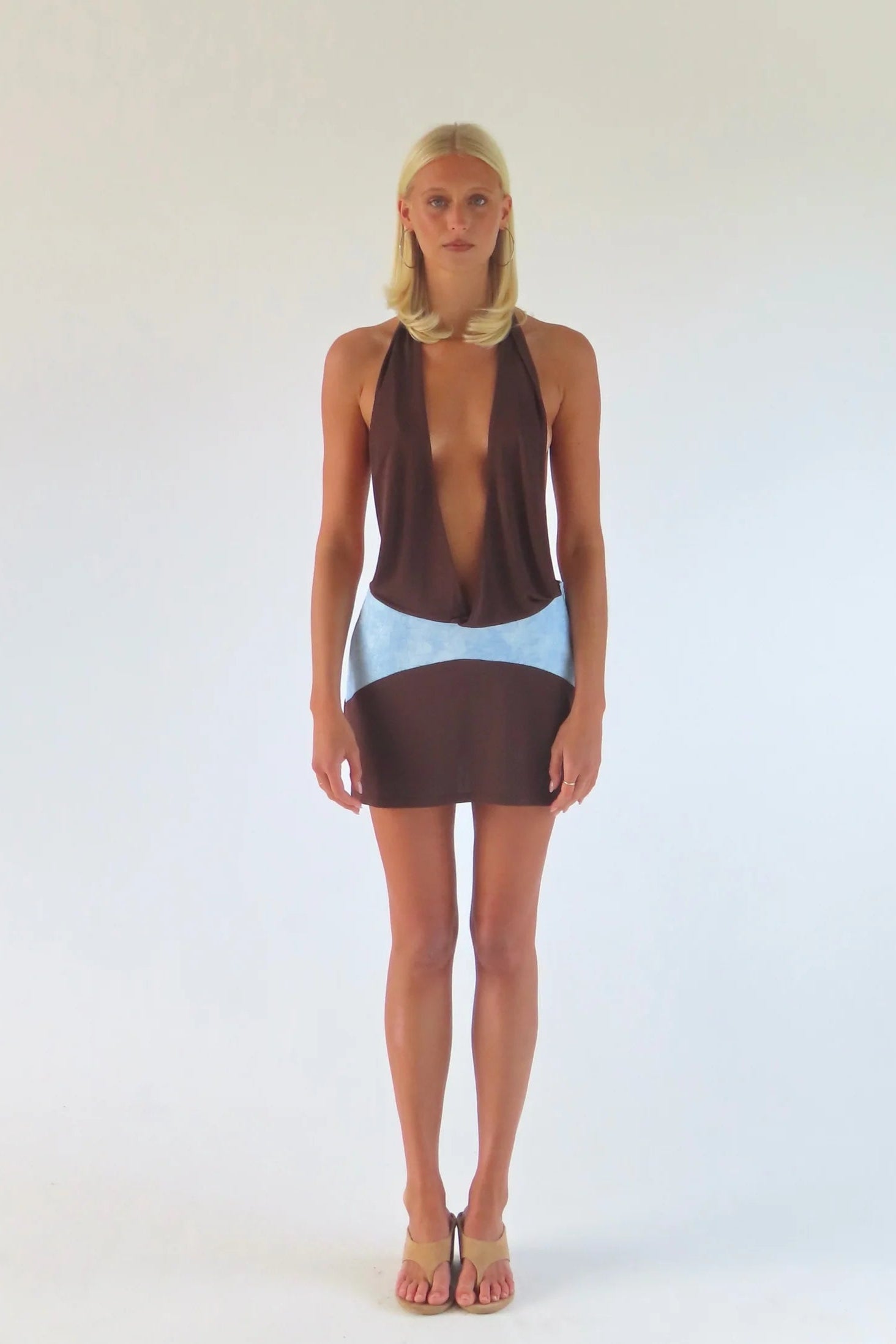 SOLAMUSA Oma Mini Dress in Bruna, front view, designer backless mini dress hire Adelaide Australia