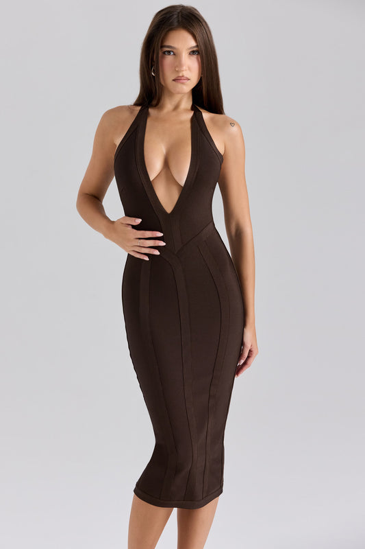House of CB Birthday Midi Bandage Dress Chocolate